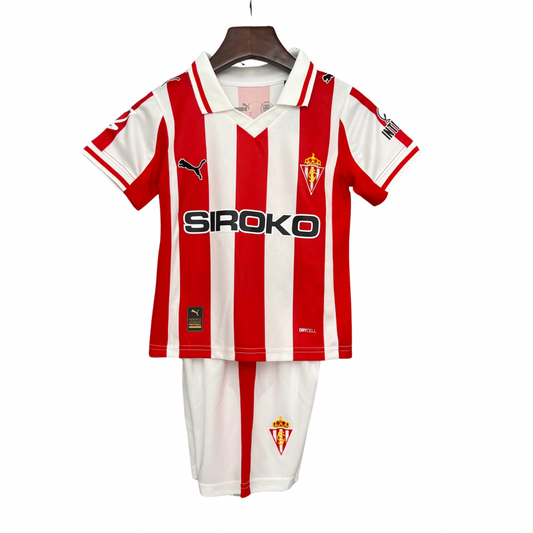 Camisetas y Pantalones Cortos Niños Sporting Gijon Home 25/26