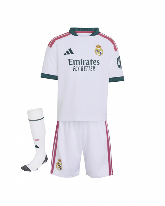 Camiseta y Pantalones Cortos Niños Real Madrid Home 26/27 - Con Medias