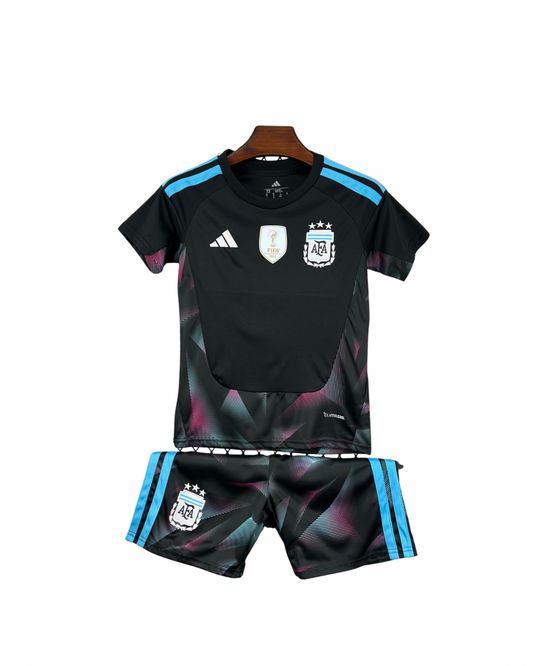 Camiseta y Pantalones Cortos para Niño Argentina Portero - 26/27 - CON PARCHE DE CAMPEÓN DE LA COPA DEL MUNDO