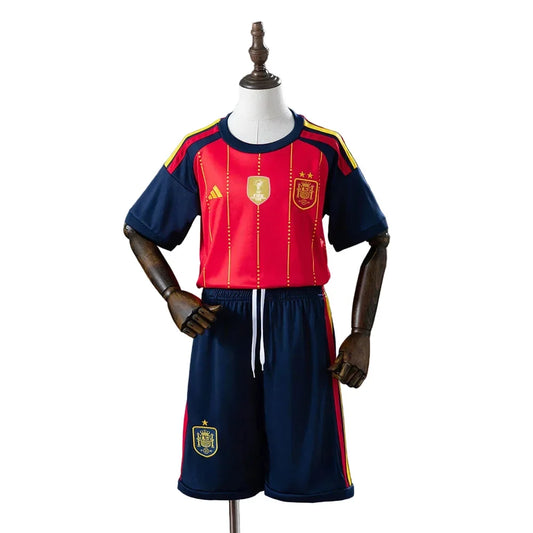 Equipación Selección España Home para Niño 26/27 Con dos estrellas y parche de campeón de la Copa del Mundo (Cópia)